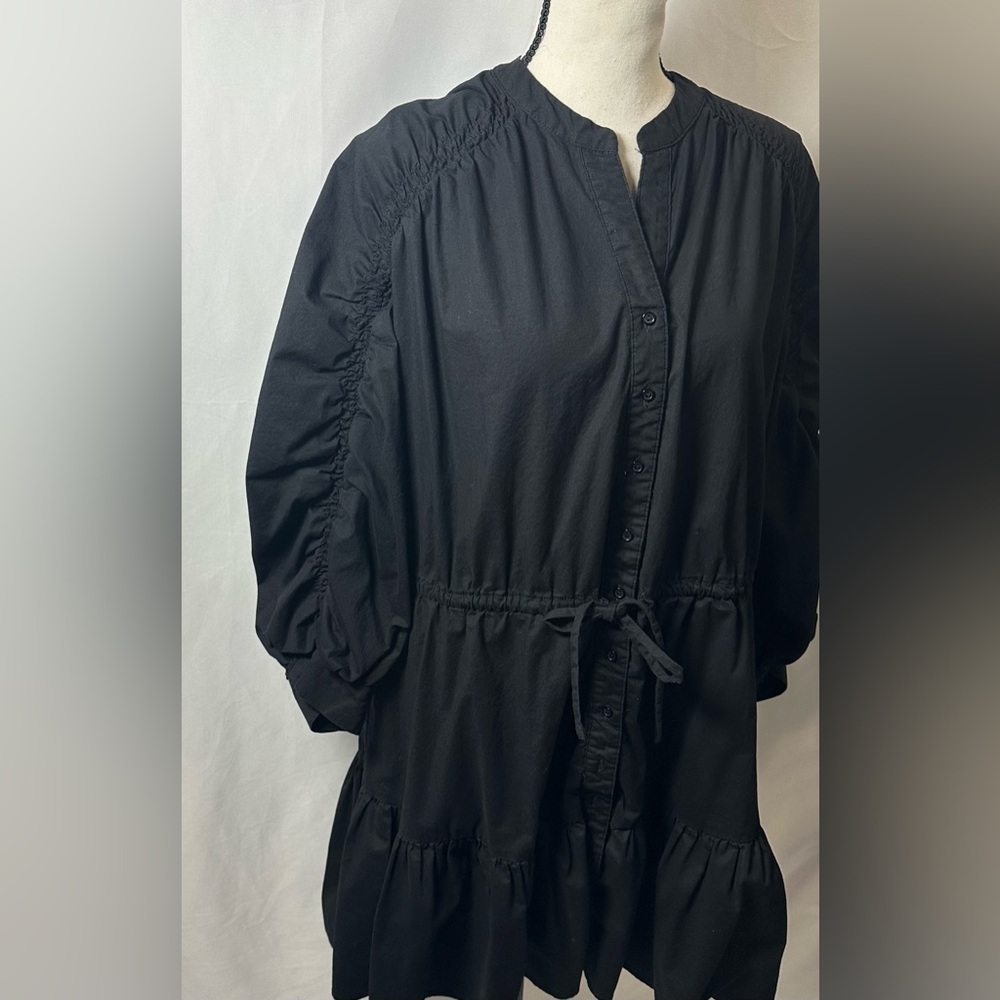 💜Astr Black Button-Front Drawstring Mini Dress - Picture 10 of 11